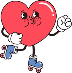 Cartoon Heart Character Rollerblading and Whistling