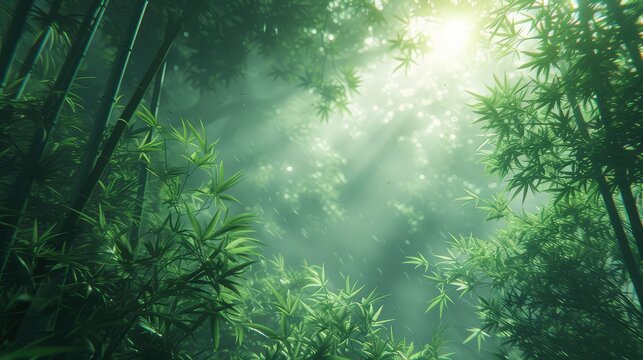 A Misty Morning In A Bamboo Forest Sunbeams Filter, Background Templates For Designer © Palette Pavilion