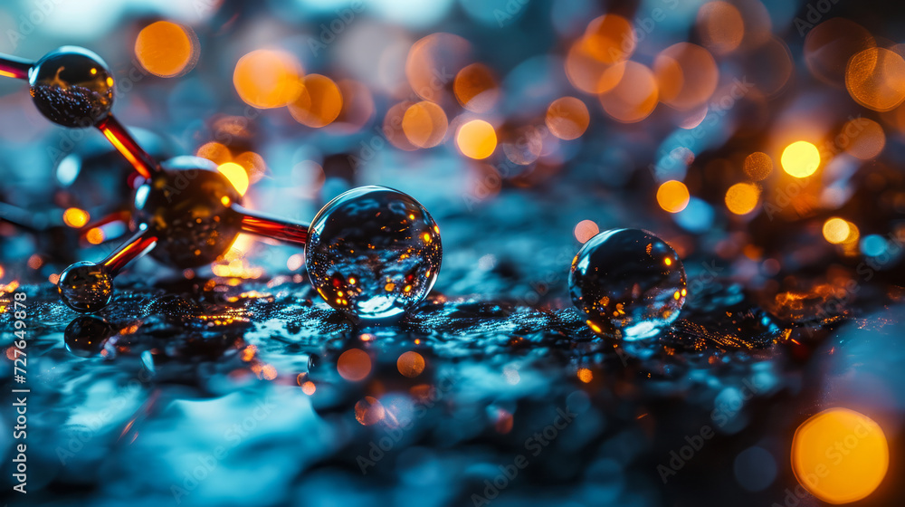 Poster nanotechnology structure with spherical molecules on a hexagonal grid, representing advanced scienti