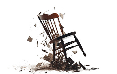 A Broken Chair on White or PNG Transparent Background.