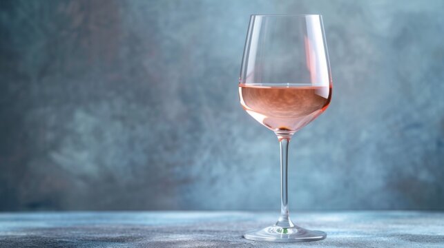 Glass of rose wine on a blue background.