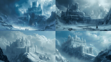 frozen citadel in an eternal winterice dragons and frost giants A fortress carved from ice standing  Generative AI