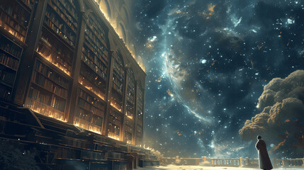 cosmic library housing universal knowledgedimensional portals and ancient librarians An infinite rep Generative AI - obrazy, fototapety, plakaty