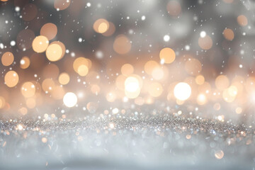 Bokeh; Soft golden lights over snowy surface.
