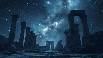 ancient ruins under a starlit skywhispers of the past and celestial alignments Ruins that breathe hi Generative AI - obrazy, fototapety, plakaty