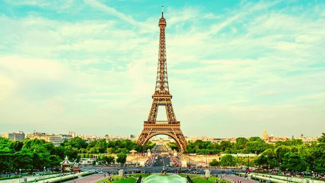 Eiffel Tower in Paris France. Stunning view of the Paris landscape. The city is home to some of the most iconic landmarks in the world