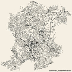 Street roads map of the METROPOLITAN BOROUGH OF SANDWELL, WEST MIDLANDS