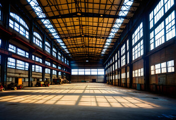 Empty Factory. Abandoned. Industrial. Desolate. Manufacturing Plant. Vacant. Industry. Silence. Machinery. Abandoned Facility. Rusty. Urban Decay. Empty Workspace. Derelict. AI Generated.