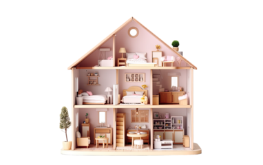 Enchanting Smart Talking Dollhouse on White or PNG Transparent Background.