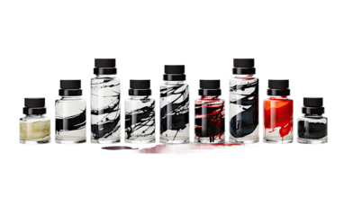 Artistic Chinese Calligraphy Ink Set on White or PNG Transparent Background.