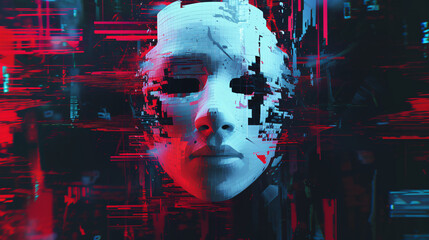 Face Hidden Behind a Digital Error Mask in a Virtual Reality Environment.