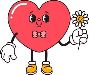 Cartoon Heart Character Holding a Smiling Daisy