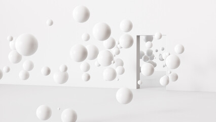 抽象的な白の3D空間。白背景、球。