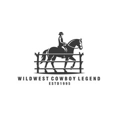 cowboy riding horse silhouette vintage logo vector graphic illustration