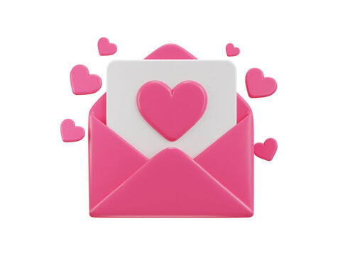 mail envelope icon with pink heart notification new message love latter icon 3d render