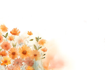 Watercolor soft flower border background in warm tone and copy space for text decoration banner card wallpaper
