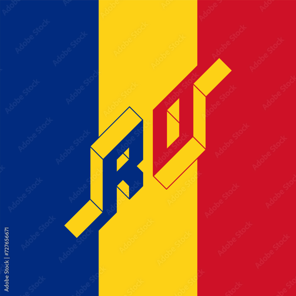Poster r and o - monogram or logotype. isometric 3d font for design. three-dimension letters. ro - internat