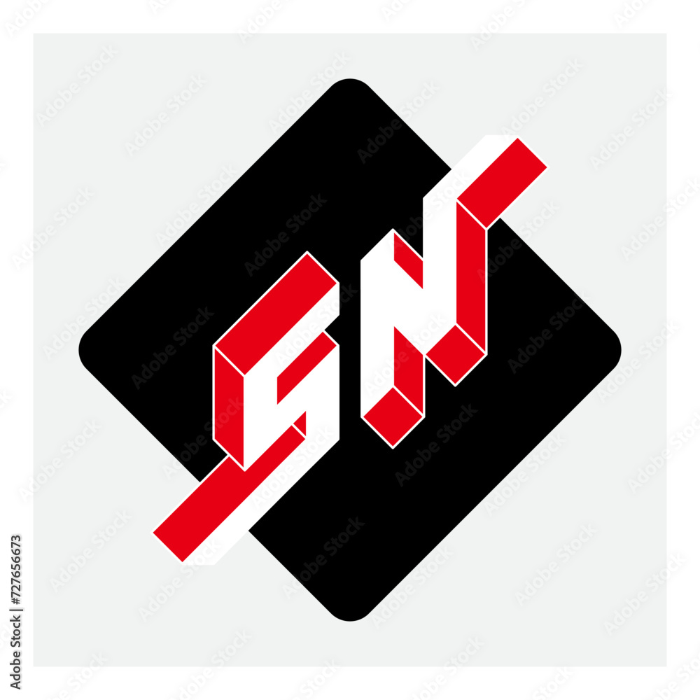 Poster three-dimension letters on a diamond-shaped substrate. sn - 2-letter code. s and n - monogram or log