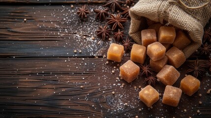 Illustration of featuring handmade natural soap showcased on a wooden background.