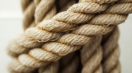 Fototapeta na wymiar Bold rope. Closeup of old thick nautical ropes. Heavy strong ropes background.