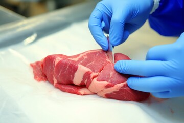 Fototapeta na wymiar Lab grown meat developed from cultured stem cells for sustainable and ethical food production