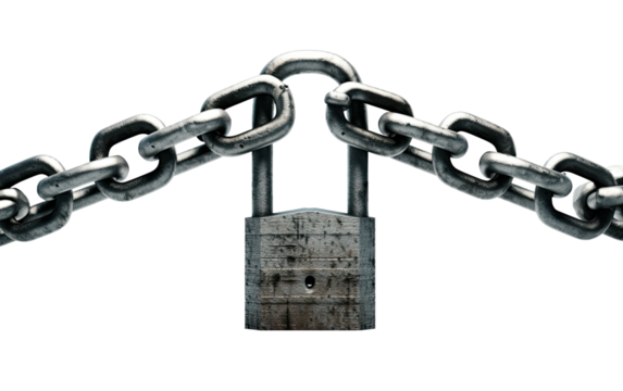 Fortified Portal Padlock and chains on White or PNG Transparent Background.