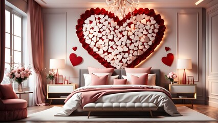 Valentine's day interior design. Cozy and warm Valentine's day bedroom. Generative AI
