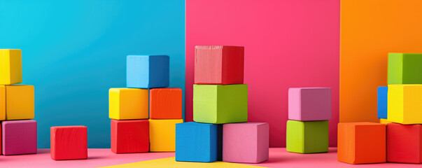 Colorful building blocks on color background