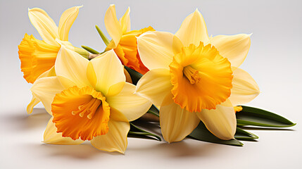 Yellow daffodils flowers isolated on white nature flowers gardens.Yellow Daffodils on White Background