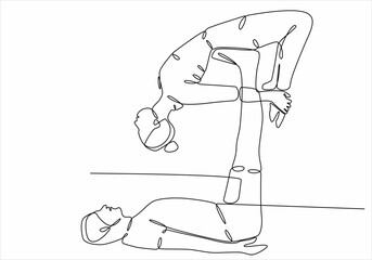 continuous line drawing stretching various concepts female and male yogis poses hatha yoga vector illustration