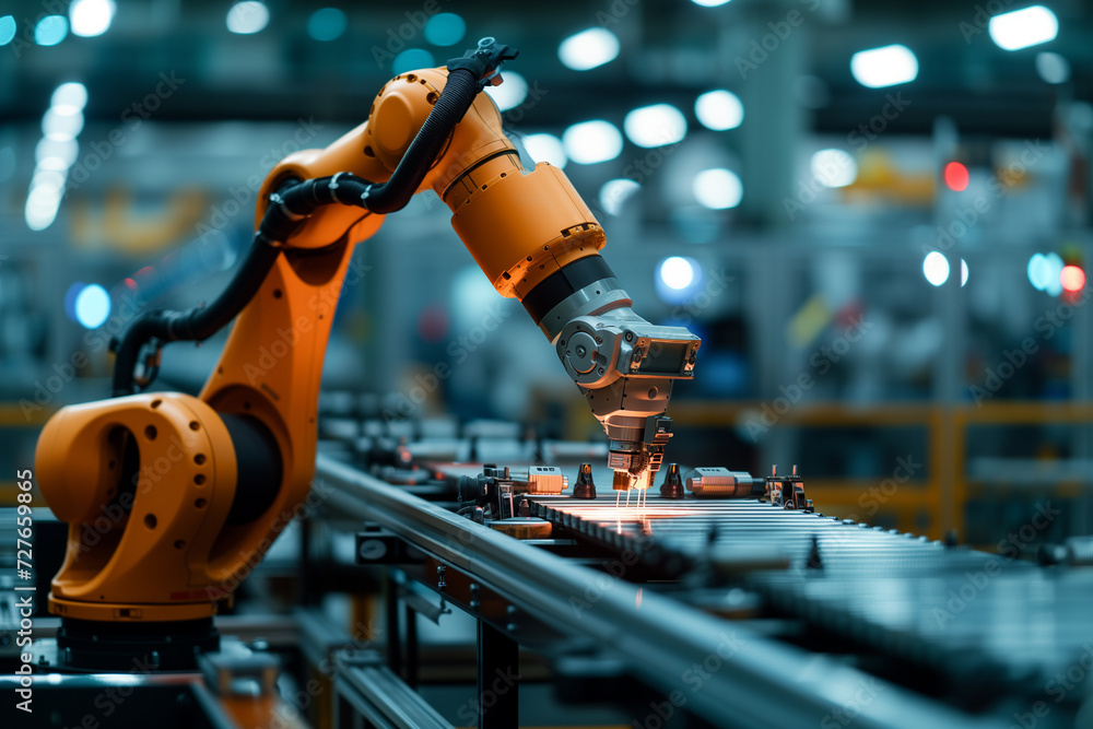 Poster a single robotic arm efficiently automates tasks on a conveyor system in a large industrial manufact