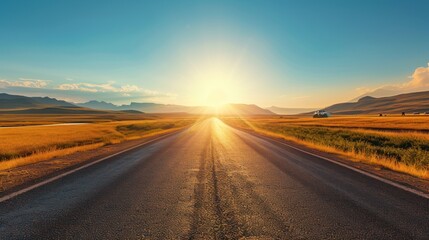road temperature is high, hot, there are cars far away, the sun is shining, there are people. - obrazy, fototapety, plakaty