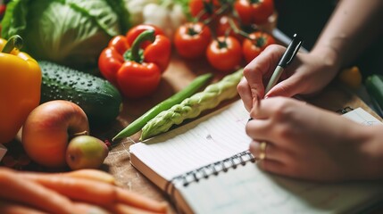 Person Writing a Note Taking Fruits and Vegetables - Healthy Lifestyle


