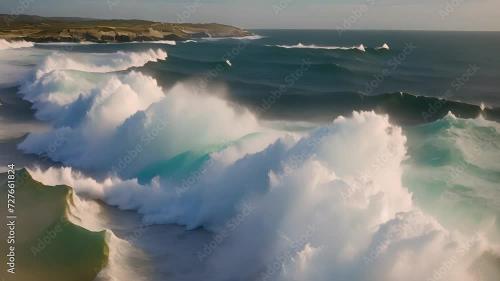 Poster waves crashing on the shore generative ai
