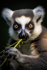 Fototapeta premium A detailed view of a small animal holding a plant in its mouth, showcasing its feeding behavior.