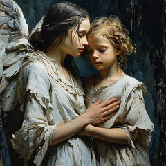 A guardian angel to protect children. AI generative,