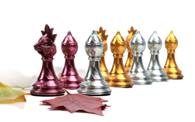 Autumnal Chess Symphony Set on White or PNG Transparent Background.