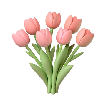 Minimalistic cute bouquet Tulips bouquet 3D vector illustration. 3D bouquet of flowers.