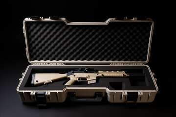 Modern firearm in strong transporting container. Generative AI