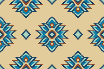 Beautiful ethnic seamless pattern in tribal.Ikat textile texture in native American,Mexican,African style.Aztec geometric fabric folk art.Boho ornament.Design for carpet, wallpaper,clothing,rug,woven.