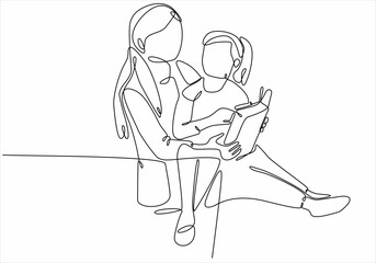 bonding, book, daughter, education, hand drawn, kid, lines, mask, mom, mother, outline, parent, parenting, playing, reading, sketch, story, together, drawing, love, mommy, people, simple, care, cartoo