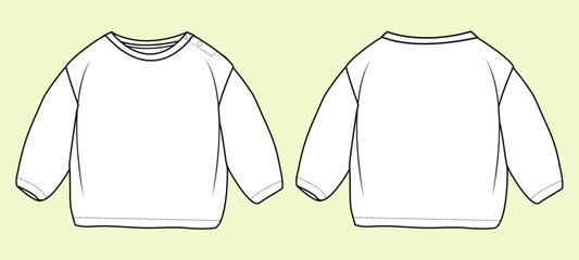 Baby Long-Sleeve Oversized Sweatshirt Fashion Template - Black and White Outline, Front and Back View Mock-Up