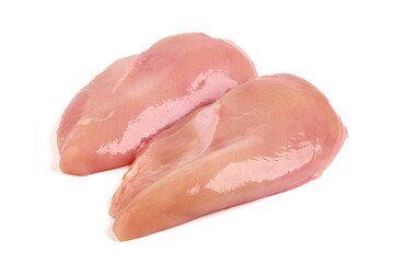 Raw chicken breast, isolated on white background.