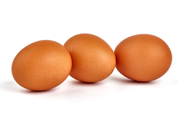 Chicken eggs, isolated on white background.