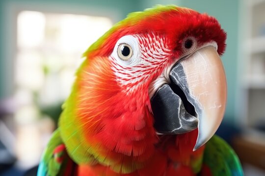 This close-up photo captures the vibrant details of a parrot, with a blurred background for added depth.
