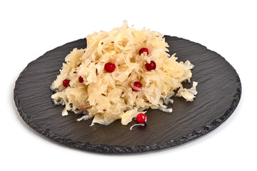 Fresh Sauerkraut from white Cabbage isolated on white Background.