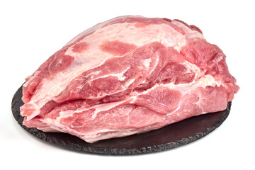 Raw pork ham, pork leg, isolated on white background.