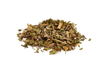 Bunch of aromatic Tea leaves, isolated on white background.