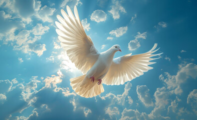 Obraz premium white dove in the blue sky