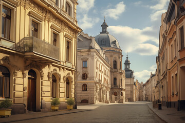 Fototapeta na wymiar Architectural marvels of Lviv with cobblestone streets. Generative AI